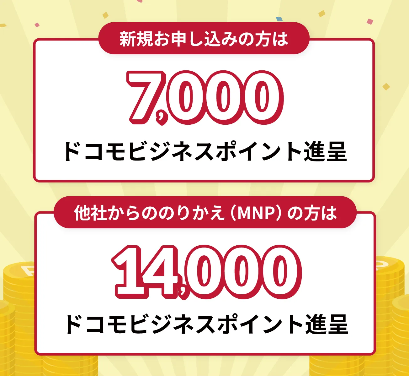 新規お申し込みの方は7,000ドコモビジネスポイント進呈 他社からののりかえ（MNP）の方は14,000ドコモビジネスポイント進呈