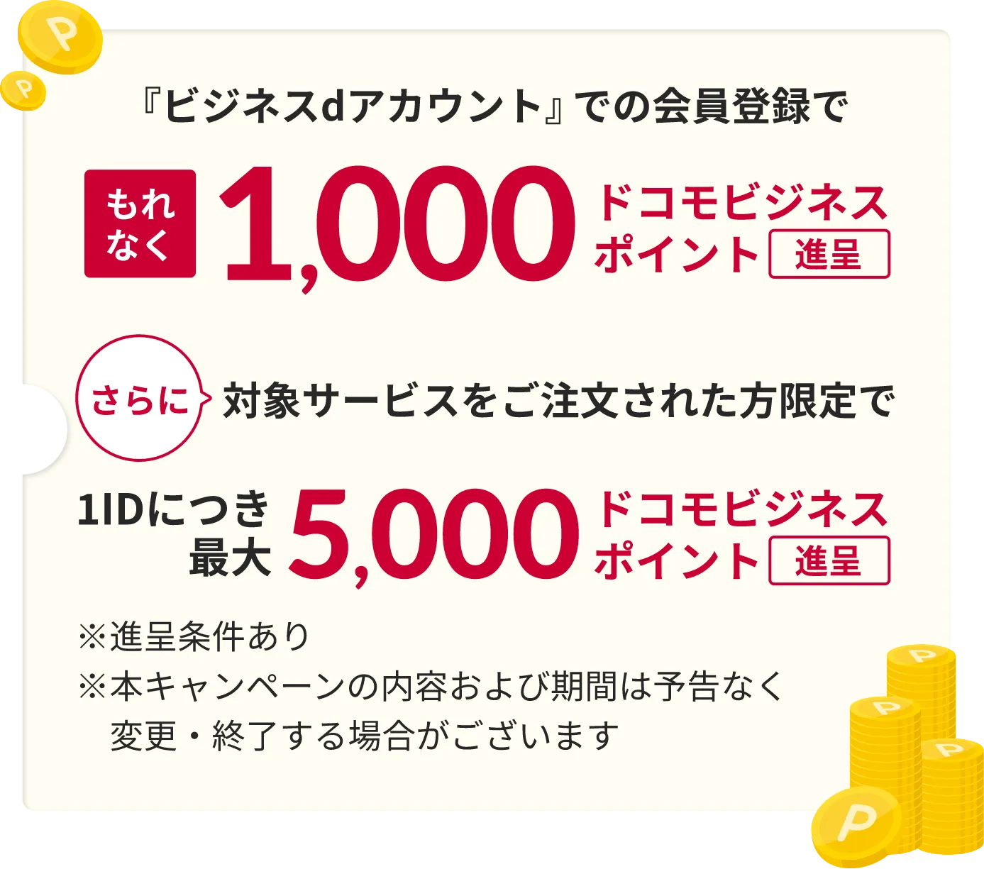 ビジネスdアカウントでの会員登録でもれなく1,000ドコモビジネスポイント進呈