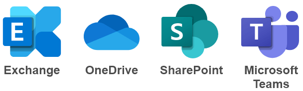 Exchange、OneDrive、SharePoint、Microsoft Teams