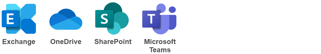Exchange、OneDrive、SharePoint、Microsoft Teams
