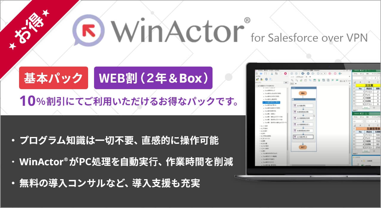 WinActor® for Salesforce over VPN　基本パック WEB割（２年＆Box）